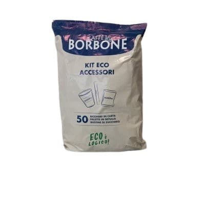 50 Bicchierini + 50 Palette + 50 zucchero Ecologico Compostabile Borbone, immagine 1